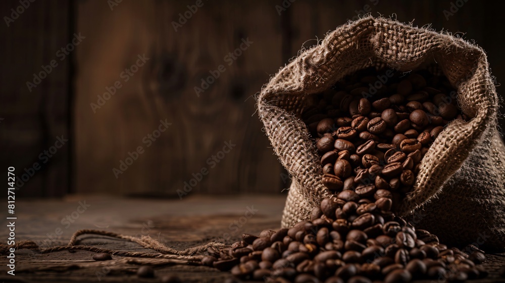 © fivan - Close up of roasted coffee beans spilling out of a burlap sack