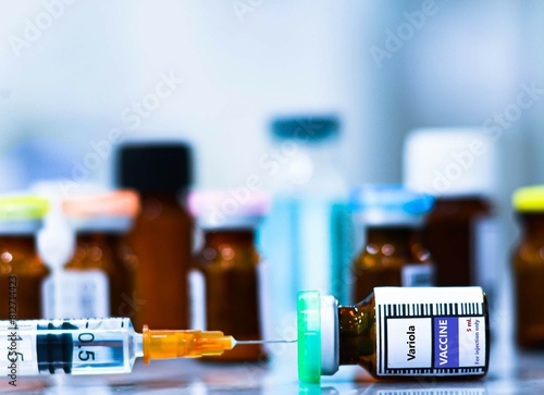 Vaccine bottles and syringes for preventing  variola virus. photo