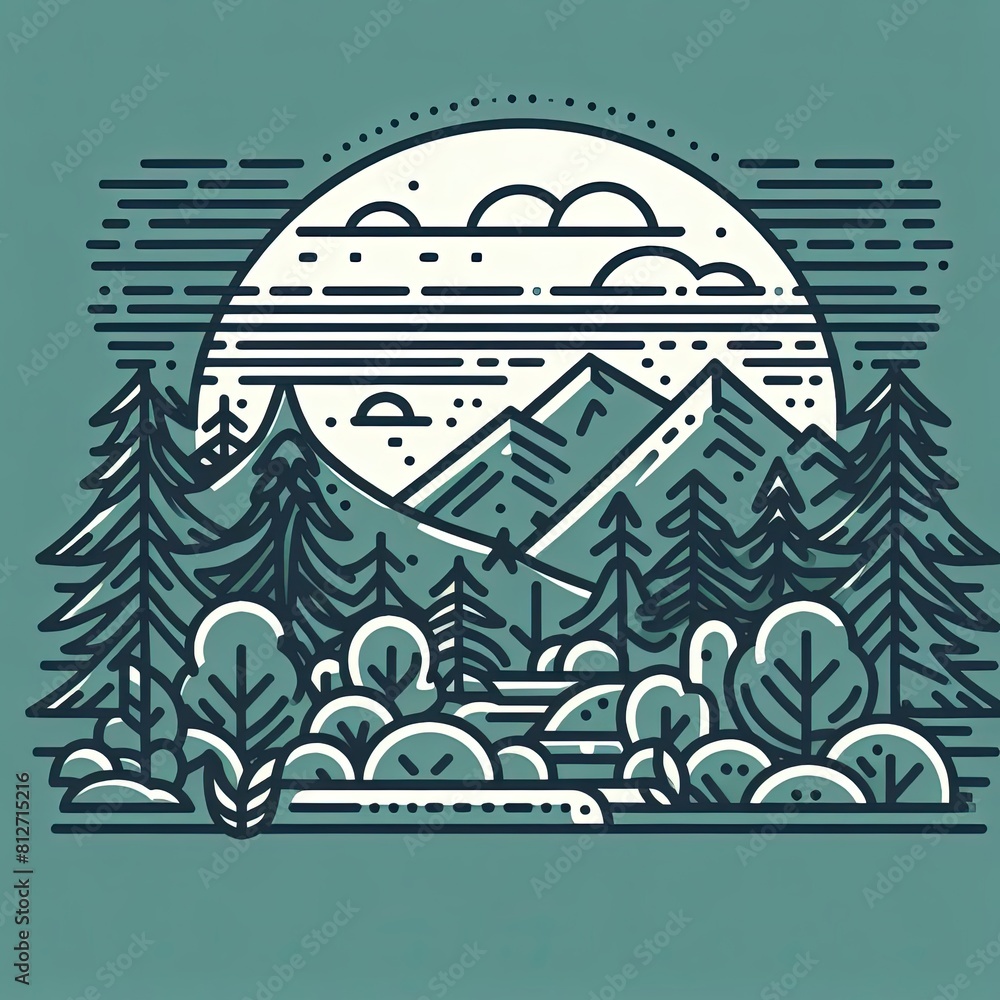 Naklejka premium nature landscape with trees and mountains