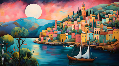 colorful captivating harbor views oil painting abstract decorative painting