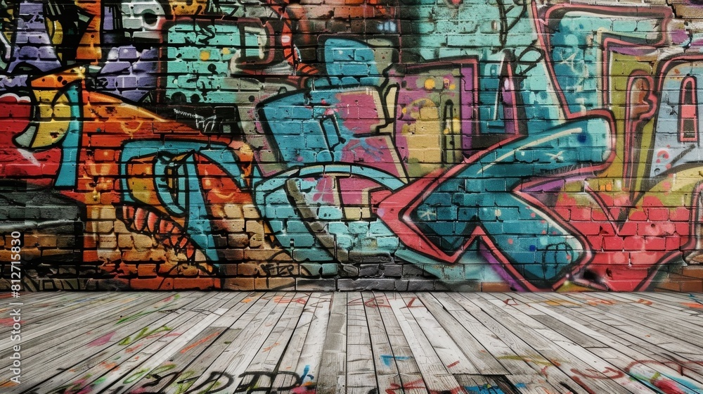 Obraz premium Colorful graffiti in street art style. Abstract creative drawing of trendy colors on city walls. Urban contemporary culture