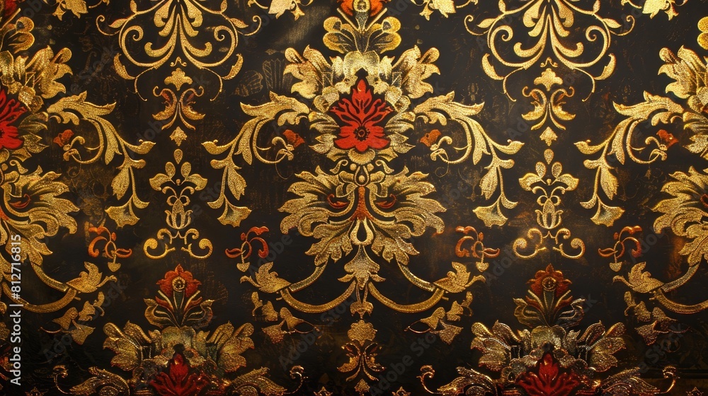 Baroque style Wallpaper with Gold and Colored Textures featuring Floral Ornaments and Retro Elegant Design Elements Baroque style Wallpaper with Gold and Colored Textures featuring Floral Ornaments and Retro Elegant Design Elements