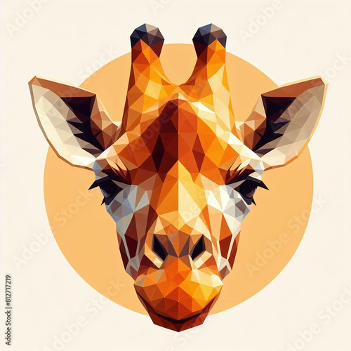 cute low-poly vector style illustration of jiraff, orange and brown colors, minimalist wall deco. photo