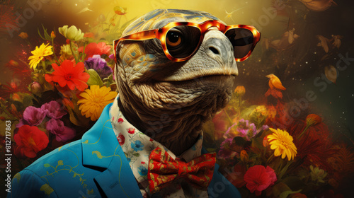 debonair turtle in a tailored waistcoat, complete with a silk cravat and spectacles photo