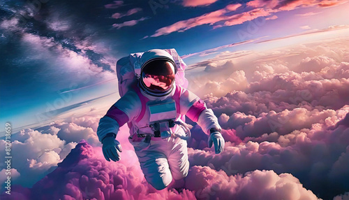 幻想的な雲の上を飛んでいる宇宙飛行士 photo