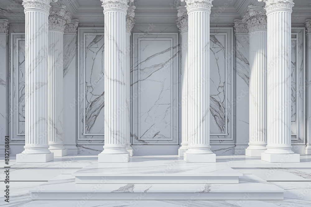 detail of columns in the city, Step into the grandeur of ancient Rome with this luxurious background podium featuring 3D Roman columns detail of columns in the city, Step into the grandeur of ancient Rome with this luxurious background podium featuring 3D Roman columns