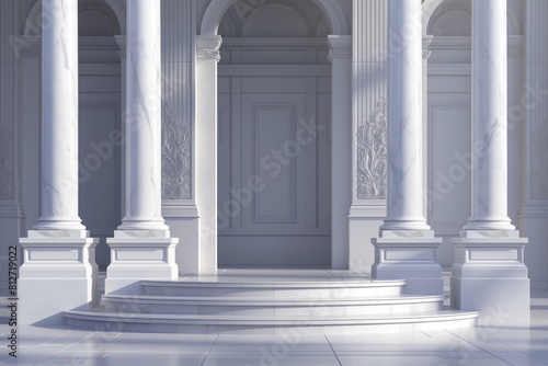 colonnade in the city, Step into the grandeur of ancient Rome with this luxurious background podium featuring 3D Roman columns photo