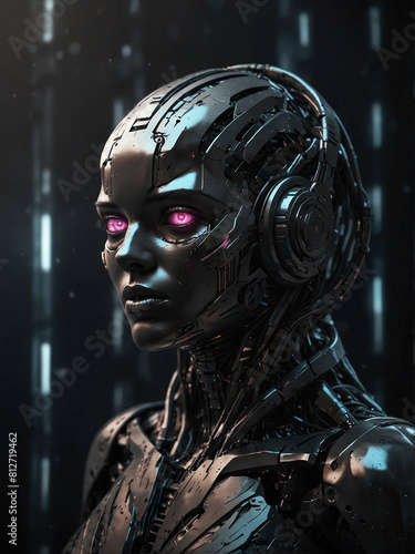 Futuristic Robot Head in Moody Lighting