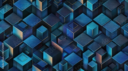 A visually captivating 3D pattern of geometric cubes with gradients of blue, suggesting depth and digital visualization photo