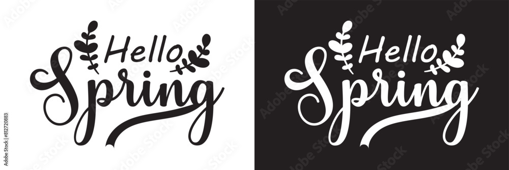 Hello Spring collection text banner. Handwriting Hello Spring set lettering. Hand drawn vector art. isolated on white and black background. EPS 10 