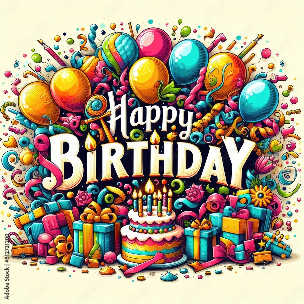 A colorful birthday card with a cake and balloons art harmony has illustrative meaning card design illustrator. A colorful birthday card with a cake and balloons art harmony has illustrative meaning card design illustrator.