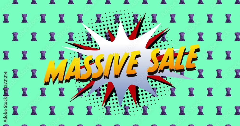 Obraz premium Image of massive sale text over retro vibrant pattern background