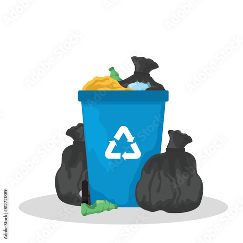illustration of the concept of a full trash bin, pile of rubbish. vector illustration in flat style
