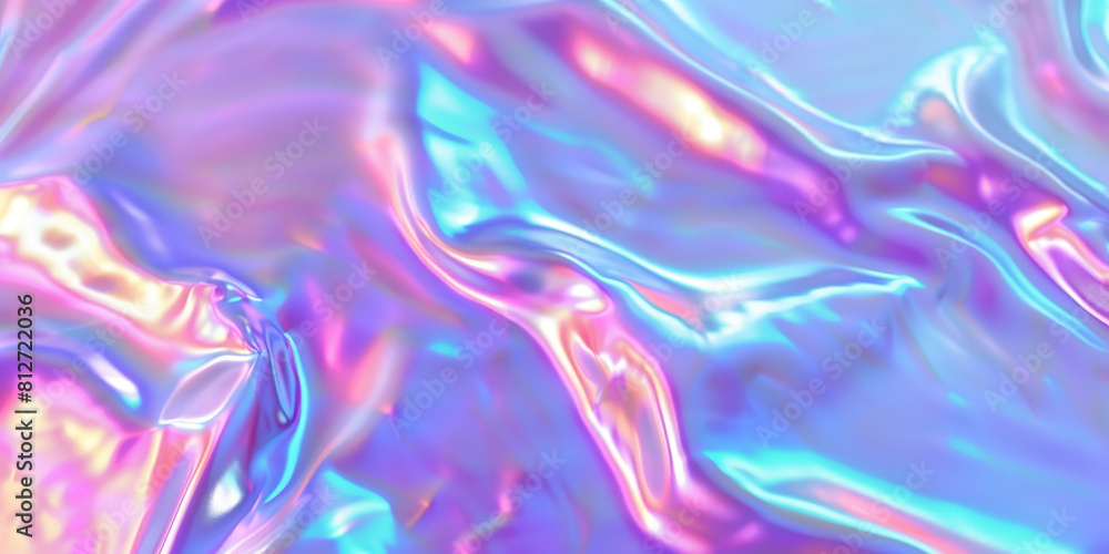Fototapeta premium holographic wave background with light refraction and reflection. rainbow foil texture. Soft holographic pastel unicorn marble background
