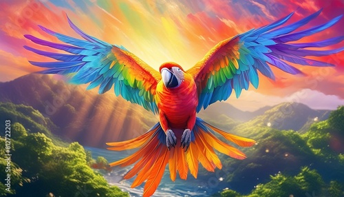 Parrot The colorful parrot spreads its vibrant wings, a rainbow in flight, a wondrous thing.