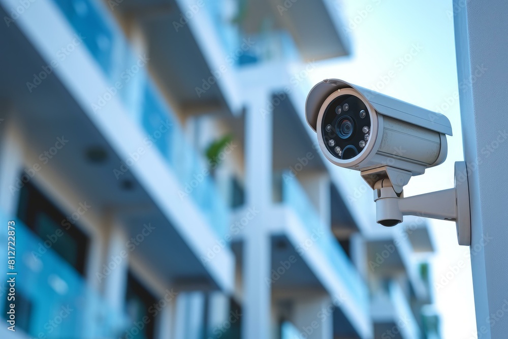 Outdoor surveillance camera installed for safety in a contemporary housing complex Outdoor surveillance camera installed for safety in a contemporary housing complex