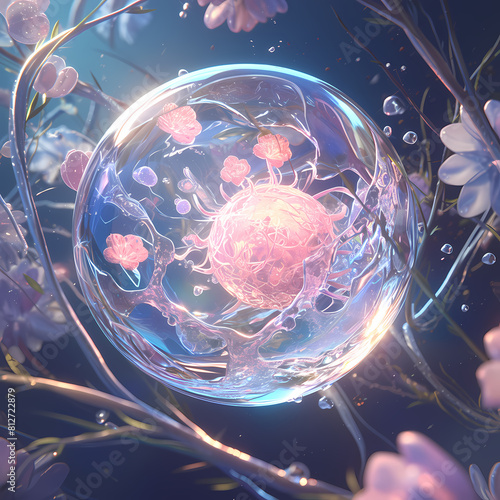 A breathtaking 3D illustration of a cell in full bloom, with vivid colors and intricate details that capture the essence of life's most fundamental unit. photo