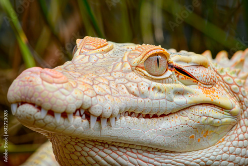 close-up portrait of an albino crocodile Wild animals Conservation of rare species