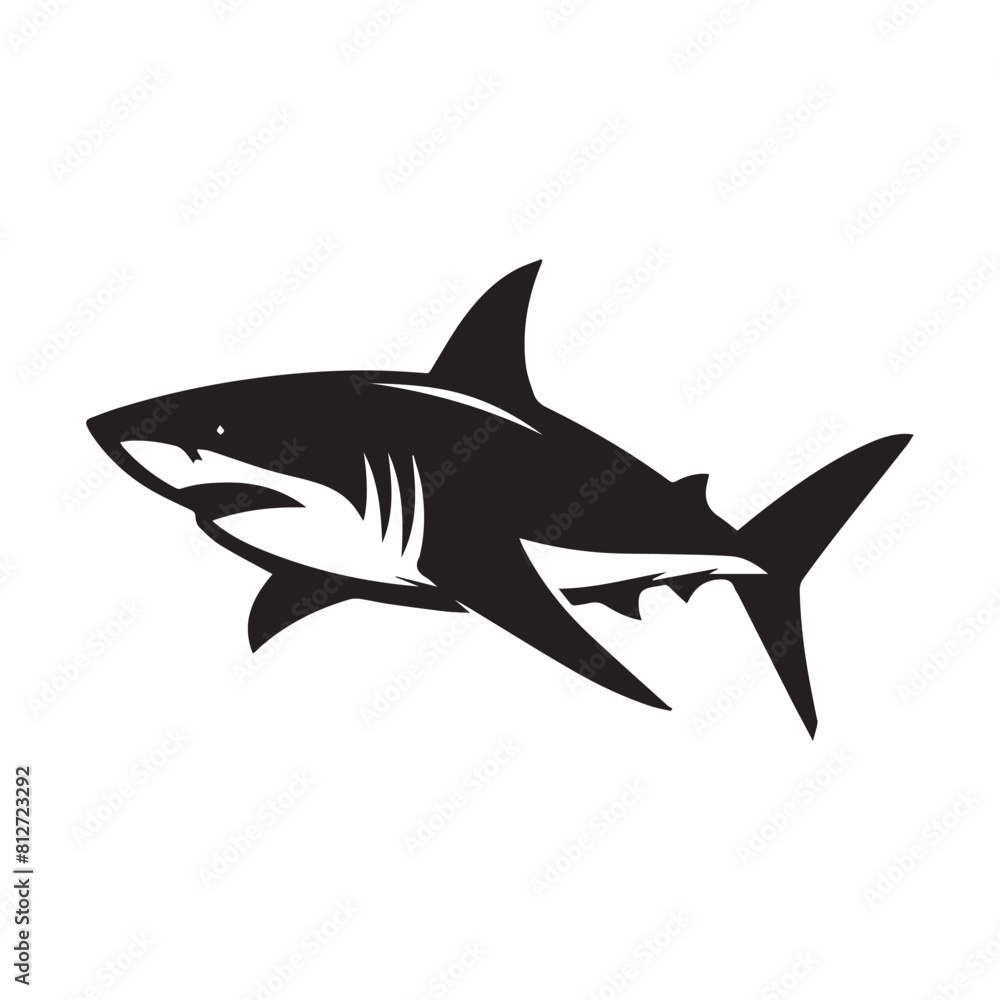 shark silhouette and aquatic silhouette on white background shark silhouette and aquatic silhouette on white background