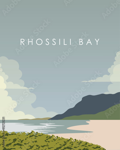 Rhossili Bay Gower travel poster photo