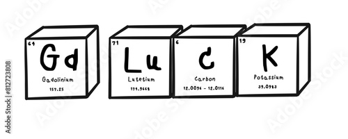 Gd luck wording in periodics table style illustration with transparecy background