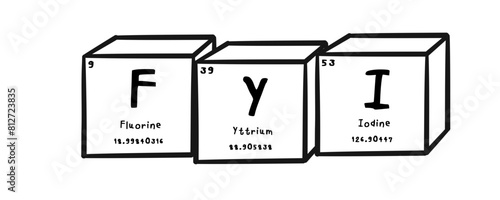 FYI wording in periodics table style illustration with transparecy background