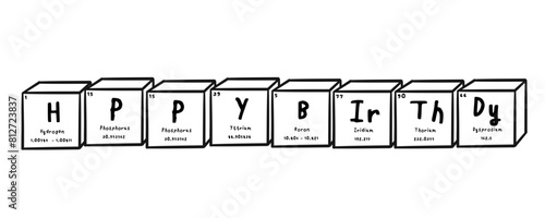 happybirthday wording in periodics table style illustration with transparecy background