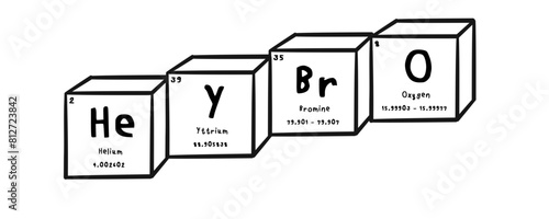 hey bro wording in periodics table style illustration with transparecy background