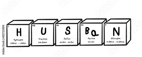 husban wording in periodics table style illustration with transparecy background