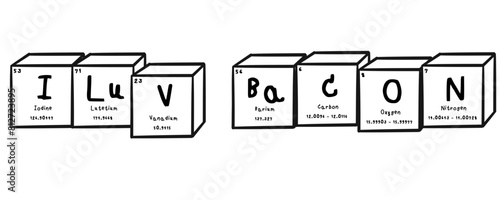 I Luv Bacon wording in periodics table style illustration with transparecy background