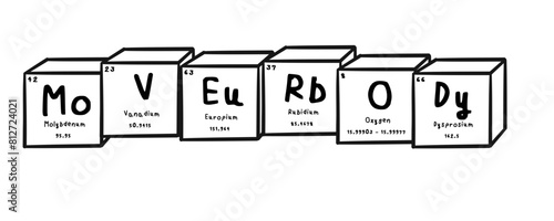 move ur body wording in periodics table style illustration with transparecy background