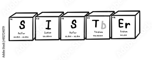 sister wording in periodics table style illustration with transparecy background