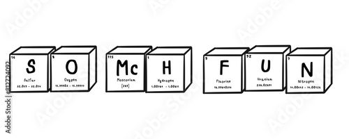 so mch Fun wording in periodics table style illustration with transparecy background