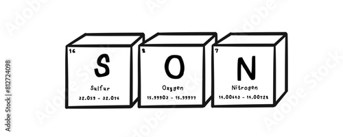 son wording in periodics table style illustration with transparecy background