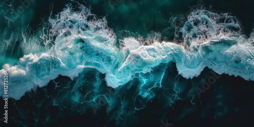 surface waves on the beach, Blue sea surface, water wave surface, blue water wave,  top view   © Planetz
