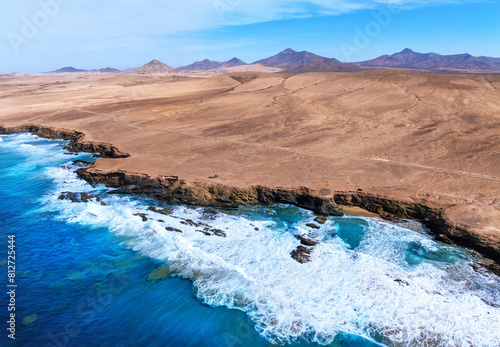 Drone perspective, cliffs aerials of Fuerteventura Volcanic Coastline in the Canaries © cristianbalate