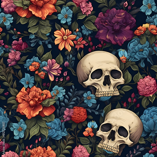 Skulls and flowers pattern