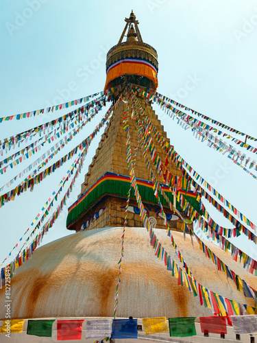 Boudhanath Buddhist Stupa  Bouddha  in the city of Kathmandu in Nepal. The stupa and surrounding temples are a UNESCO World Heritage Site..