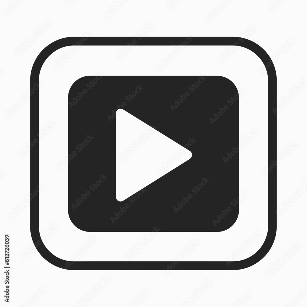 Simple black and white play button icon with a minimalist design. Simple black and white play button icon with a minimalist design.