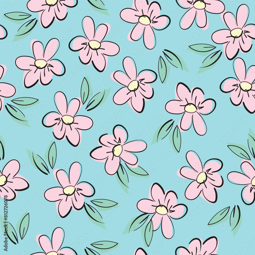 seamless pattern Cute little flowers on the blue background vector illustration seamless pattern Cute little flowers on the blue background vector illustration