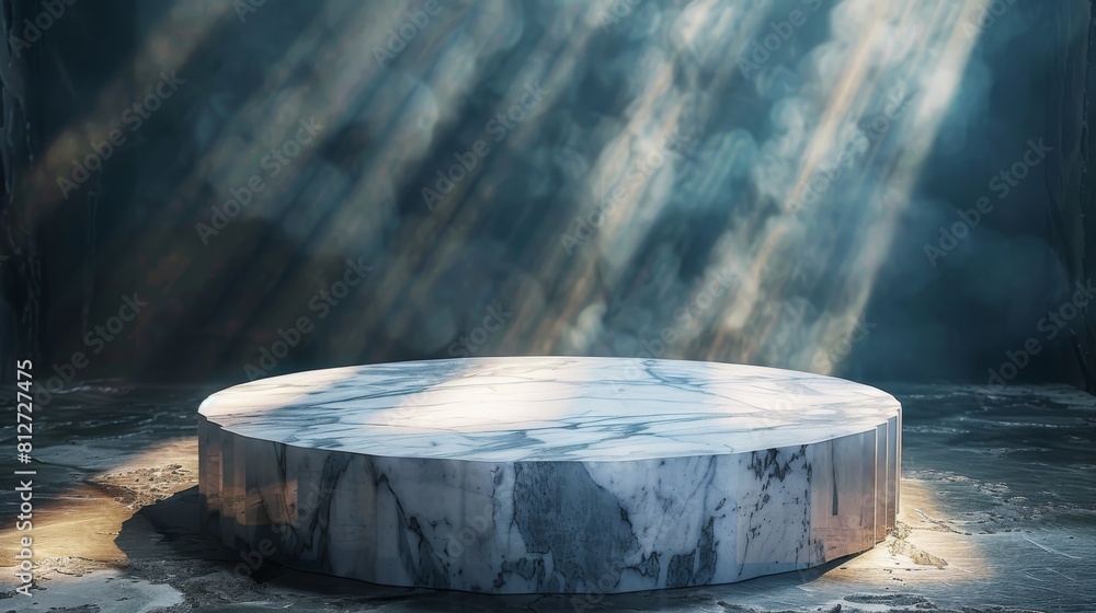 A large white marble pedestal is illuminated by sunlight A large white marble pedestal is illuminated by sunlight