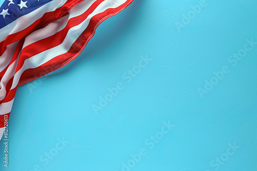 American flag on a periwinkle background, a solemn nod  Memorial Day.