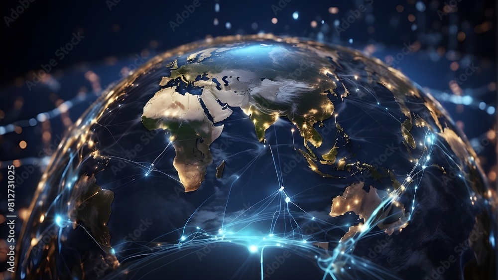 The concept of a global network and connectivity on Earth, the digital globe, cyber technology and fast data transfer, information sharing, and international The concept of a global network and connectivity on Earth, the digital globe, cyber technology and fast data transfer, information sharing, and international