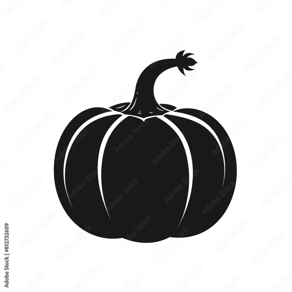 Silhouette of a pumpkin with a curved stem on a white background. Silhouette of a pumpkin with a curved stem on a white background.