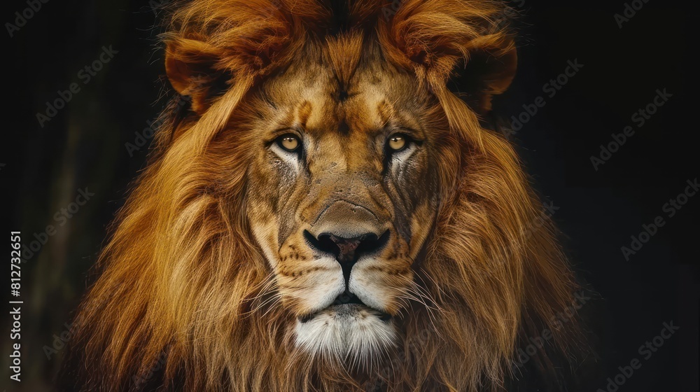 close up Portrait of a lion with a rich black mane