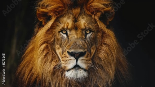 close up Portrait of a lion with a rich black mane © uut