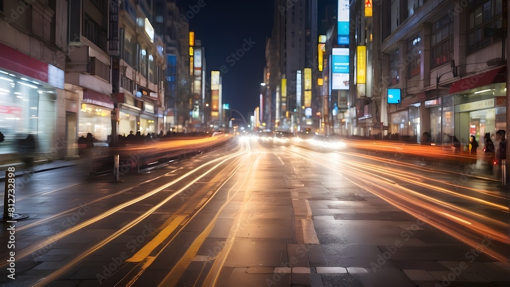 During rush hour in the evening, the headlights of passing cars and the busy traffic on a city street were captured using the motion blur lighting effect and abstract long exposure.