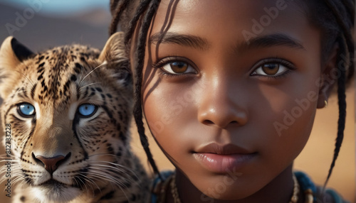 portrait young african girl with animal