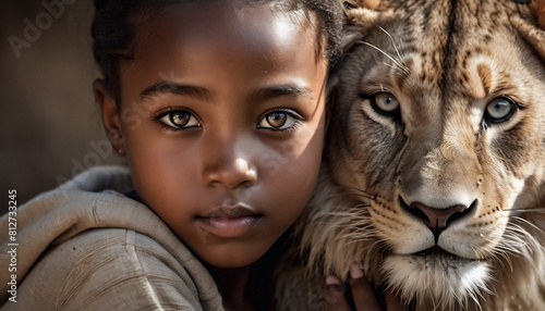 portrait young african girl with animal
