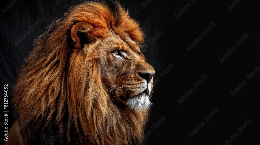 close up Portrait of a lion with a rich black mane